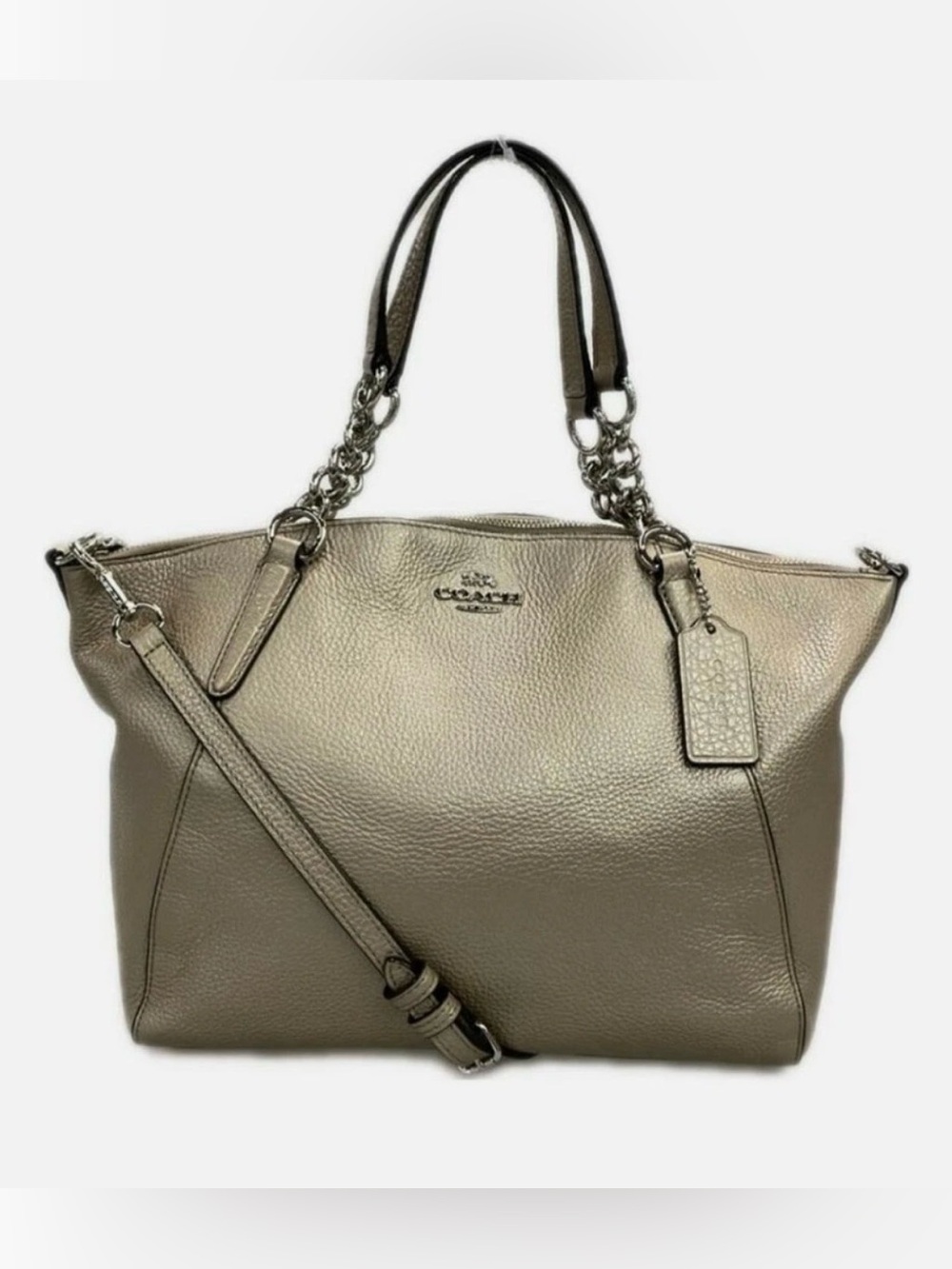 Coach Metallic Platinum Kelsey Pebbled Leather Shoulder Satchel Bag F31409